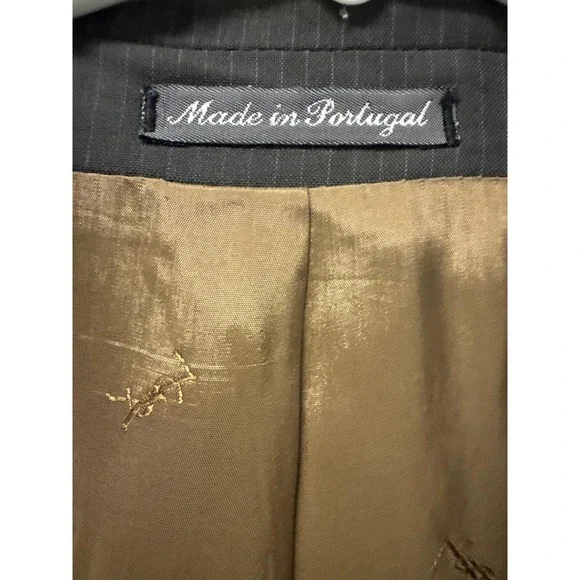 Yves Saint Laurent Mens Blazer Brown Pinstripe Double Breasted Made Portugal vtg